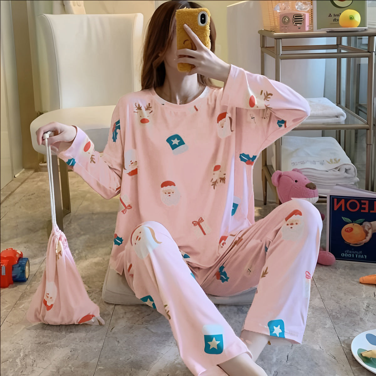 Modern Chic Sweet Feminine All-Season 2 Pcs Women 's Long Sleeve Sleep Set | Color: Style 3 | Image 1