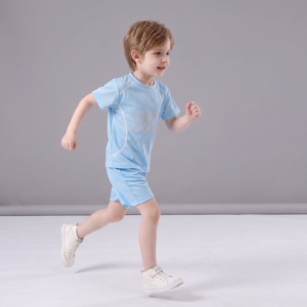Minimalist Summer 2-Piece Unisex Kids' Pants Suit, Ages 3-11 | Color: Blue | Image 3