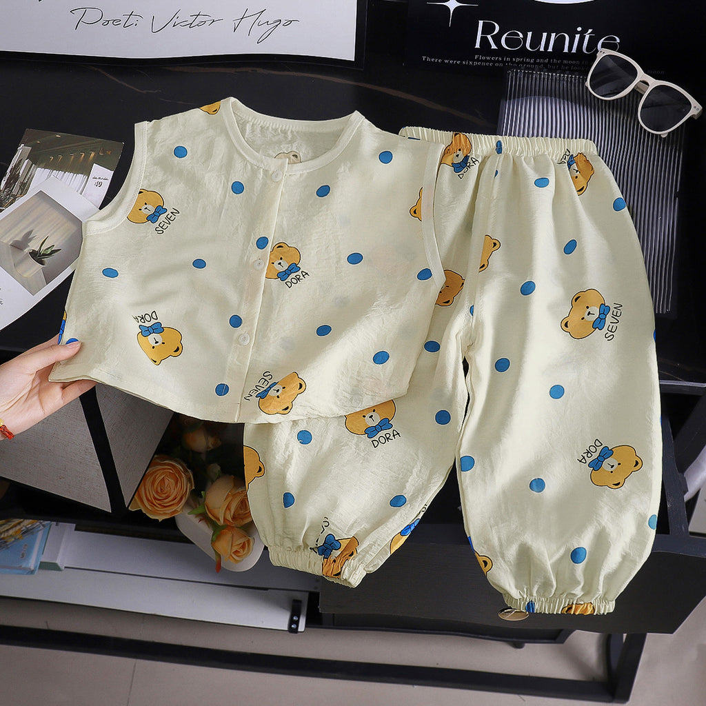 Casual Sporty Summer 2-Piece Unisex Kids' Pants Suit, Ages 2-9 | Color: Style 3 | Image 1