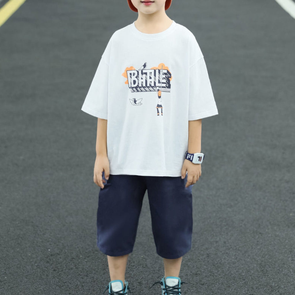 Minimalist Summer 2-Piece Boys' Pants Suit, Ages 4-13 | Color: White | Image 1