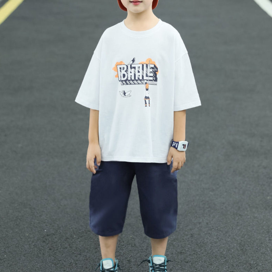 Minimalist Summer 2-Piece Boys' Pants Suit, Ages 4-13 | Color: White | Image 1