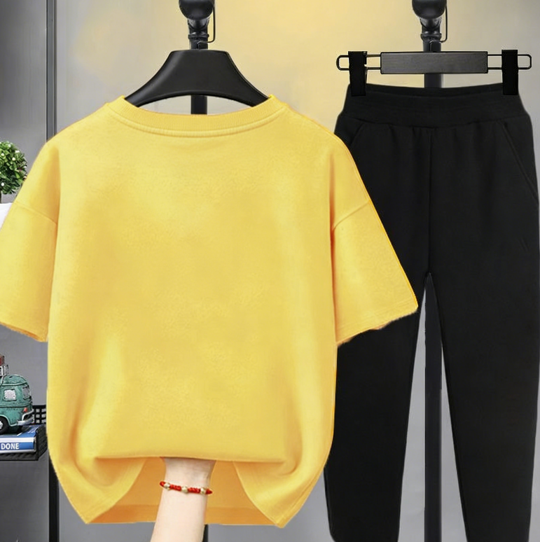 Modern Chic All-Season Minimalist Summer 2-Piece Girls' Pants Suit, Ages 4-14 | Color: Yellow | Image 3