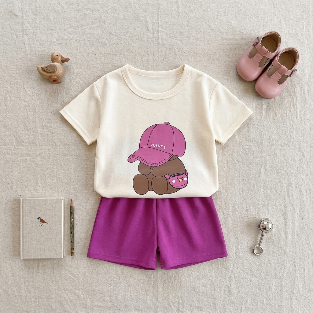 Minimalist Summer 2-Piece Unisex Kids' Pants Suit, Ages 2-5 | Color: Red | Image 3