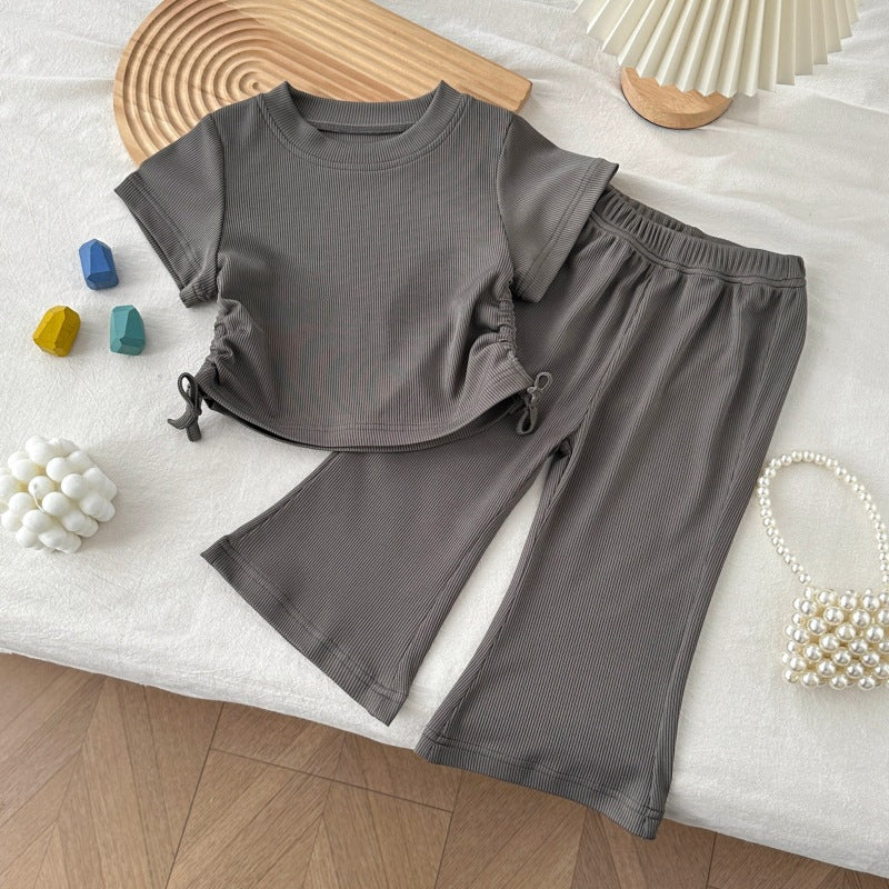 Minimalist Autumn 2-Piece Girls' Pants Suit, Ages 2-9 | Color: Dark Grey | Image 3