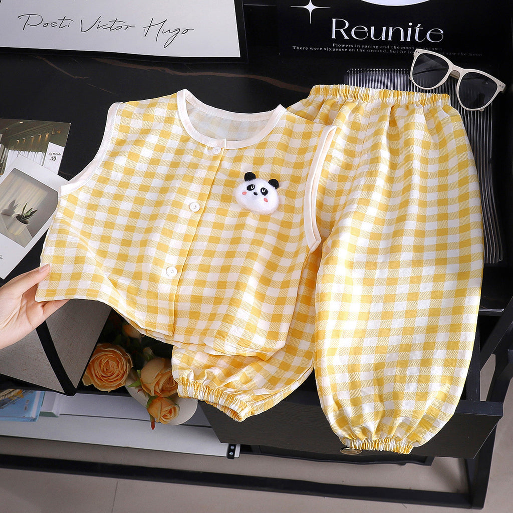Minimalist Summer 2-Piece Unisex Kids' Pants Suit, Ages 2-9 | Color: Yellow | Image 1