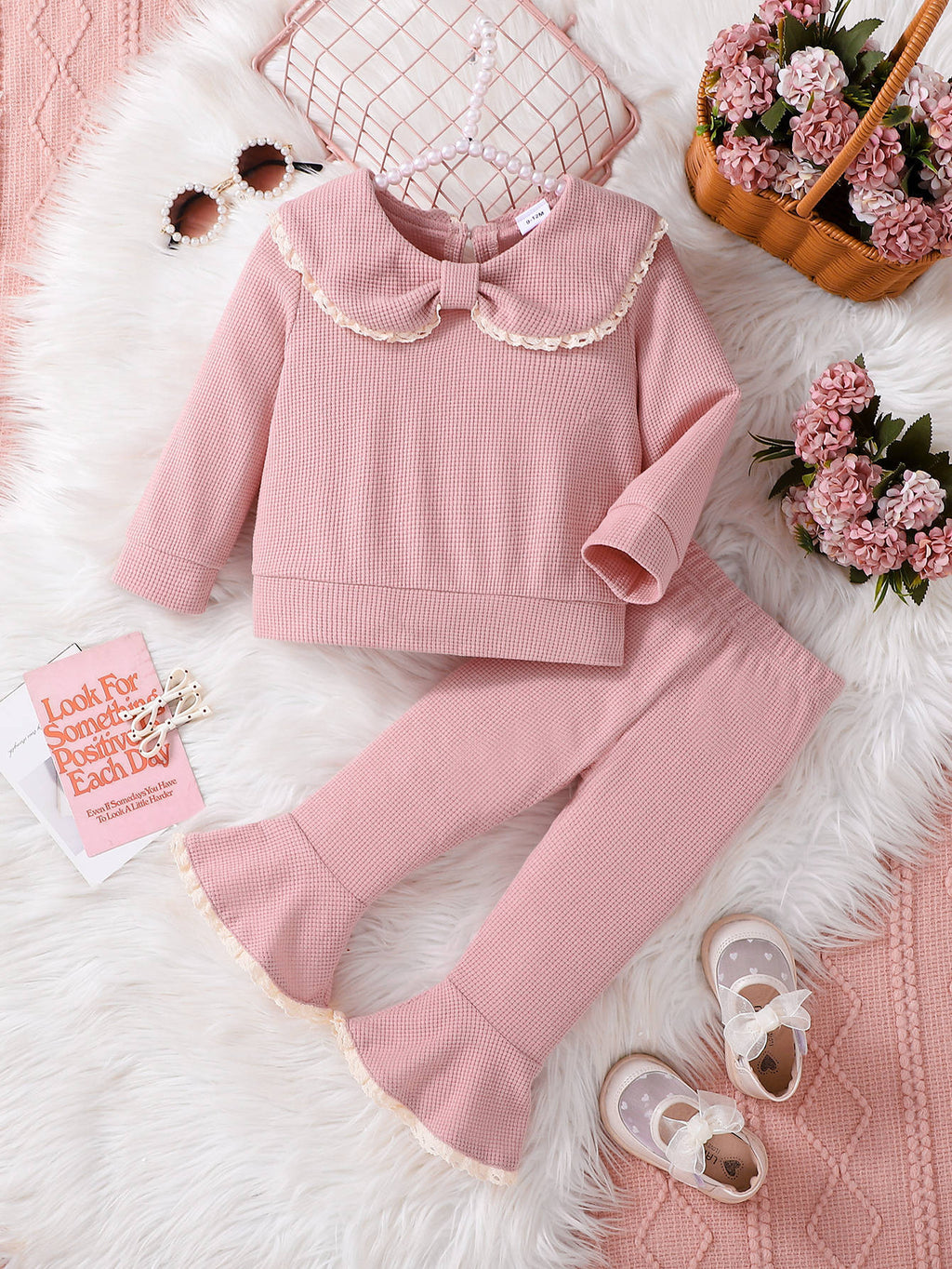 Sweet & Cute Autumn 2-Piece Baby Girls' Pants Suit, Ages 3-24 Months | Color: Pink | Image 1