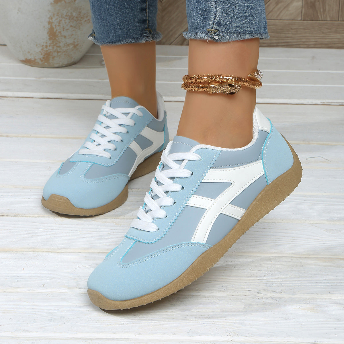 Modern Chic All-Season PU/Artificial Leather/Microfiber Leather, Net Women's Casual Shoes | Color: Blue | Image 3