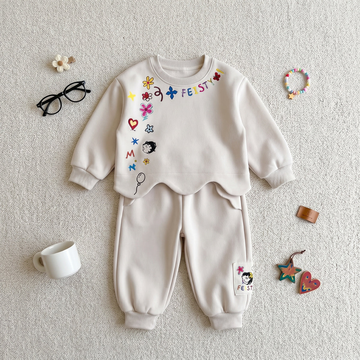 Sweet & Cute Autumn 2-Piece Girls' Pants Suit, Ages 2-9 | Color: White | Image 2