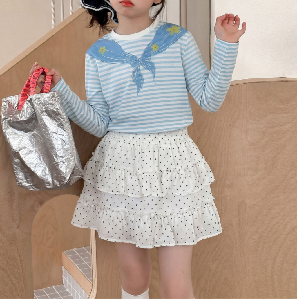 Modern Chic All-Season Minimalist Spring Girls' T-Shirt, Ages 3-14 | Color: Blue | Image 2