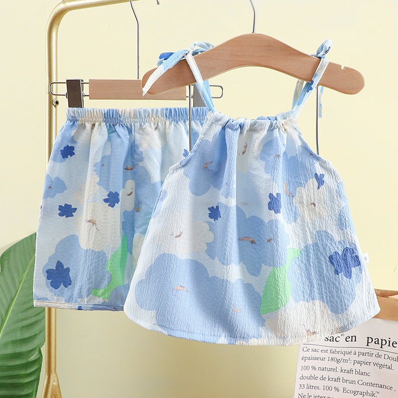 Minimalist Summer 2-Piece Girls' Pants Suit, Ages 2-9 | Color: Blue | Image 1