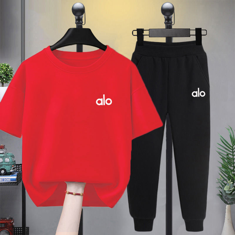 Modern Chic All-Season Minimalist Summer 2-Piece Boys' Pants Suit, Ages 4-14 | Color: Red | Image 1