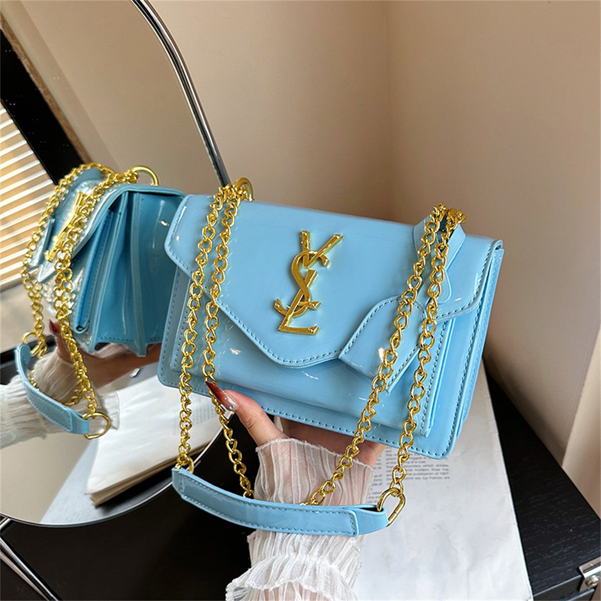 Modern Chic All-Season PU/Artificial Leather/Microfiber Leather, Patent Leather/Glossy Women's Handbags Other Bags | Color: Blue | Image 3