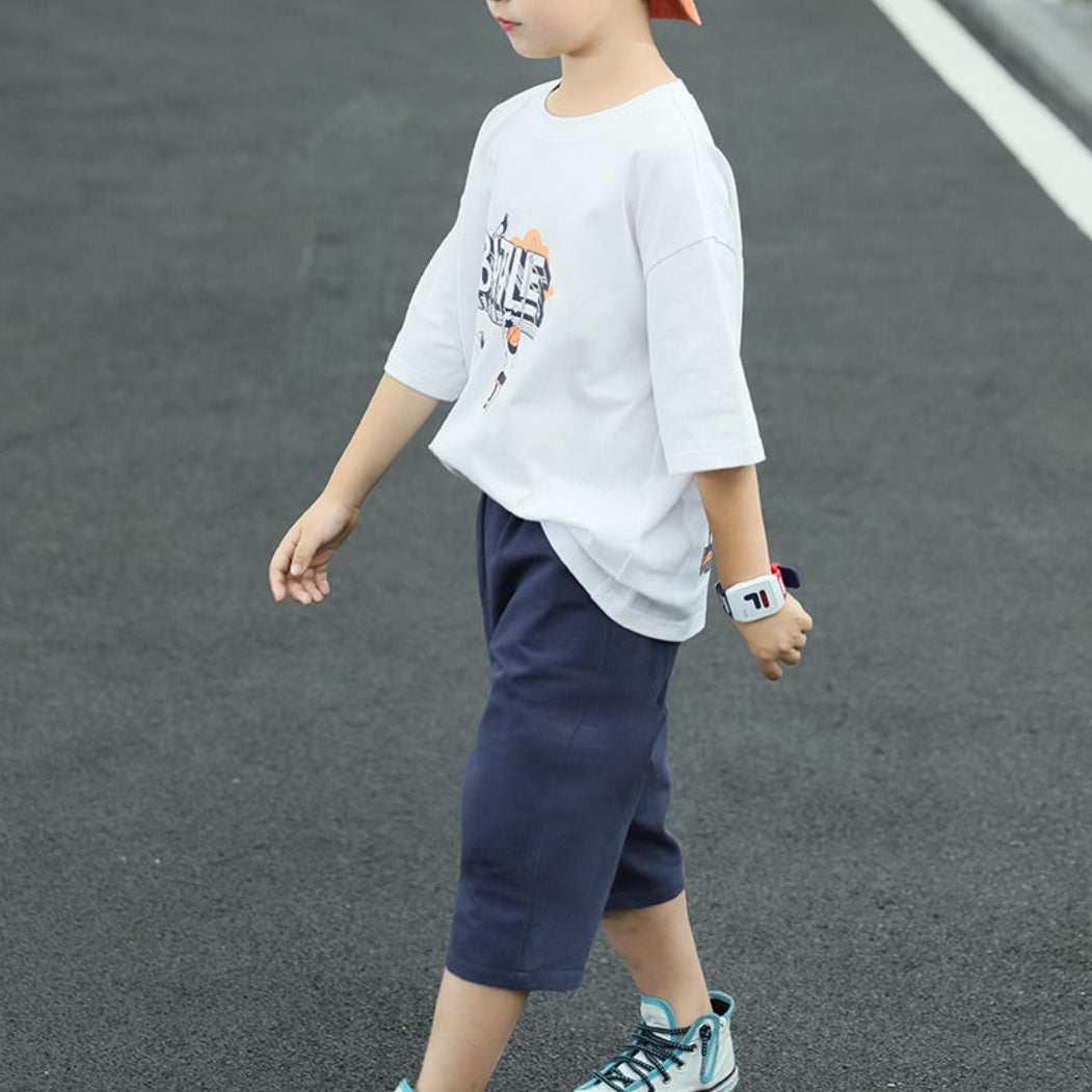 Minimalist Summer 2-Piece Boys' Pants Suit, Ages 4-13 | Color: White | Image 3