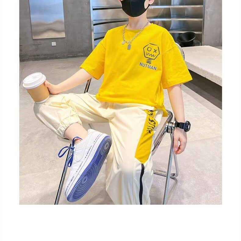 Minimalist Summer 2-Piece Boys' Pants Suit, Ages 3-14 | Color: Yellow | Image 2