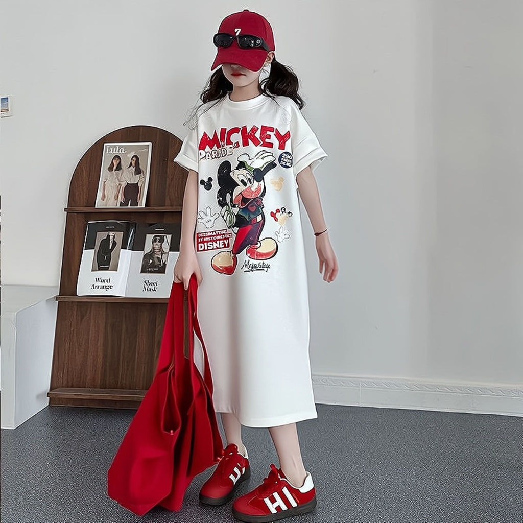 Modern Chic All-Season Casual Sporty Summer Girls' Tee Dress, Ages 4-14 | Color: White | Image 2