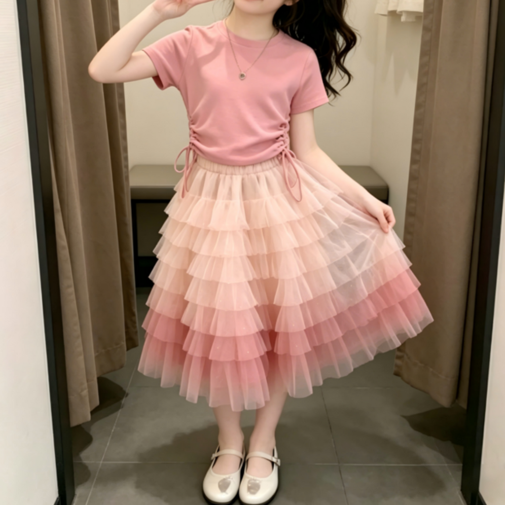 Sweet & Cute Summer 2-Piece Girls' Dress Suit, Ages 4-14 | Color: As the Picture | Image 1