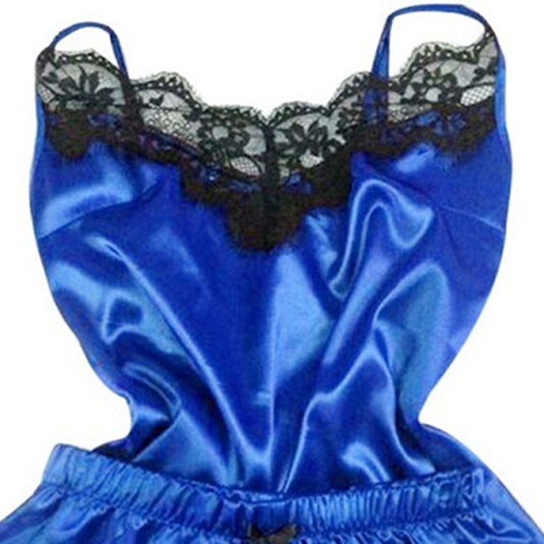 Minimalist Summer 2 Pcs Women 's Sleeveless Night Set | Color: Blue | Image 2