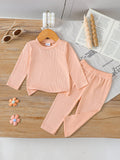 Minimalist Autumn 2-Piece Baby Girls' Pants Suit, Ages 0-24 Months | Color: Champagne | Image 1