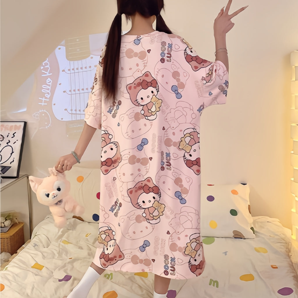Modern Chic All-Season Sweet Feminine Summer Women 's Short  Sleeve Sleep Dress | Color: Style 3 | Image 2