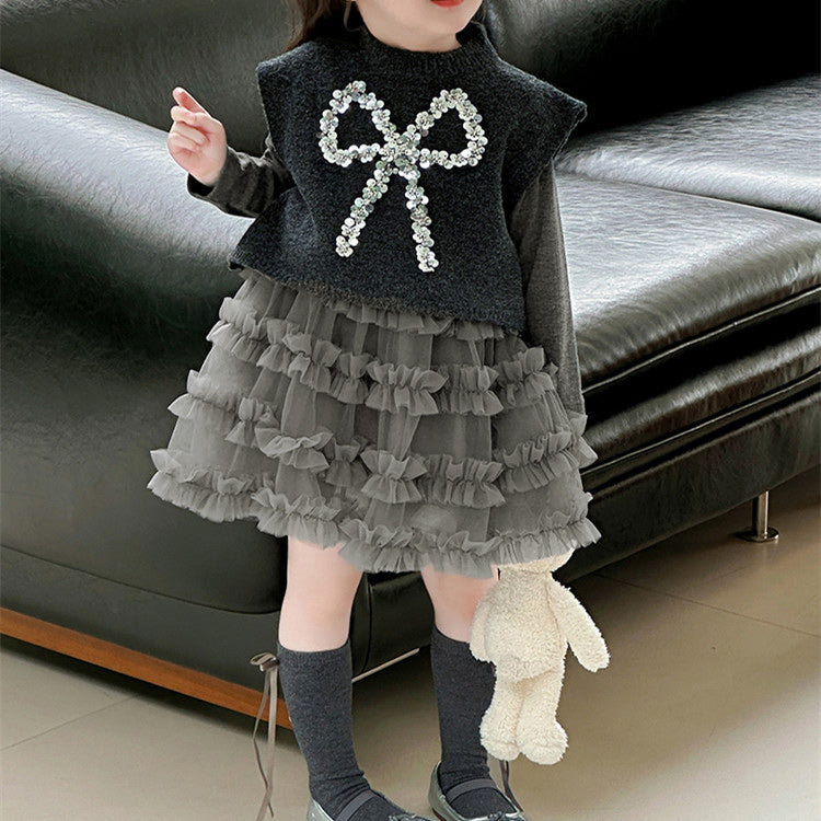Sweet & Cute Winter 2-Piece Girls' Dress Suit, Ages 2-9 | Color: Grey | Image 3