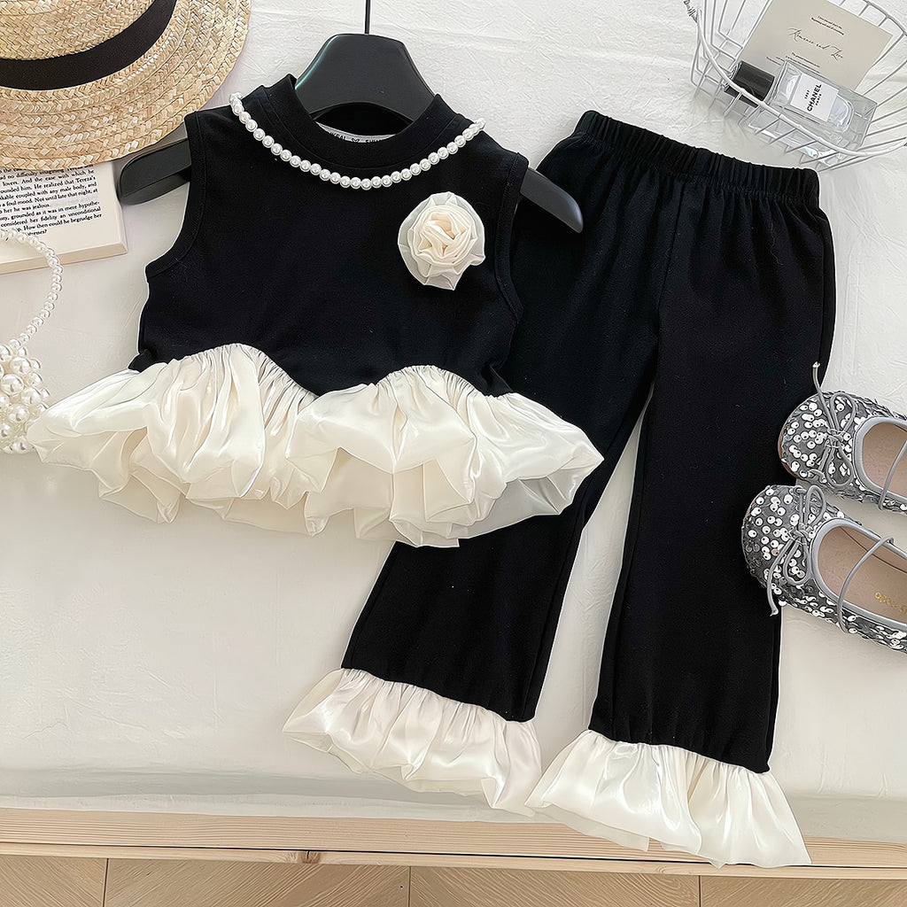 Elegant Summer 2-Piece Girls' Pants Suit, Ages 3-9 | Color: Black | Image 1