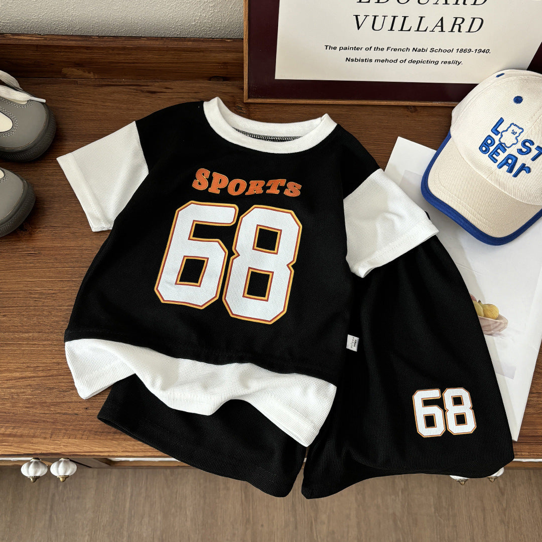 Casual Sporty Summer 2-Piece Boys' Pants Suit, Ages 2-7 | Color: Black | Image 1