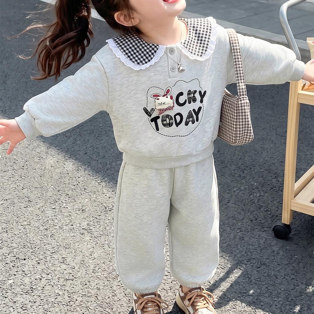 Casual Sporty Autumn 2-Piece Girls' Pants Suit, Ages 2-9 | Color: Grey | Image 2