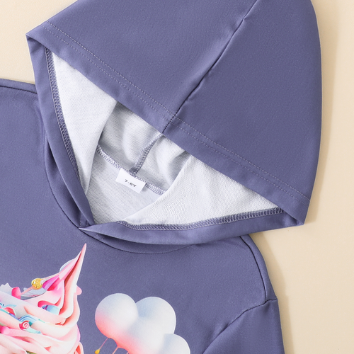 Casual Sporty Autumn Unisex Kids' Hoodie, Ages 4-13 | Color: grey&purple | Image 2
