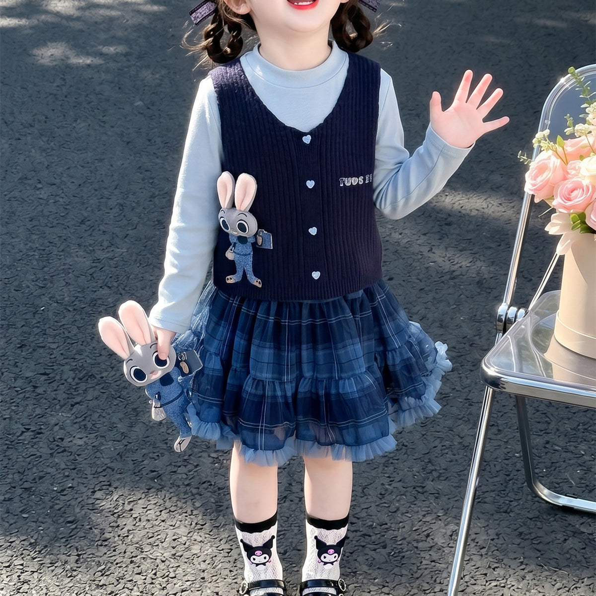 Trendy Autumn 3-Piece Girls' Dress Suit, Ages 2-9 | Color: Blue | Image 2
