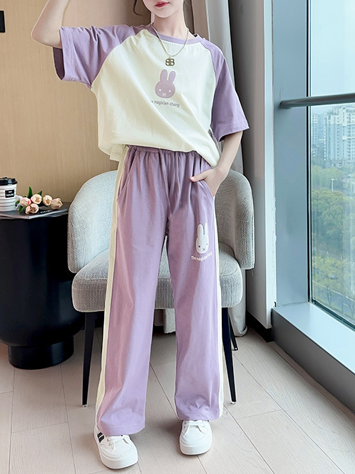 Minimalist Summer 2-Piece Girls' Pants Suit, Ages 4-14 | Color: Purple | Image 1