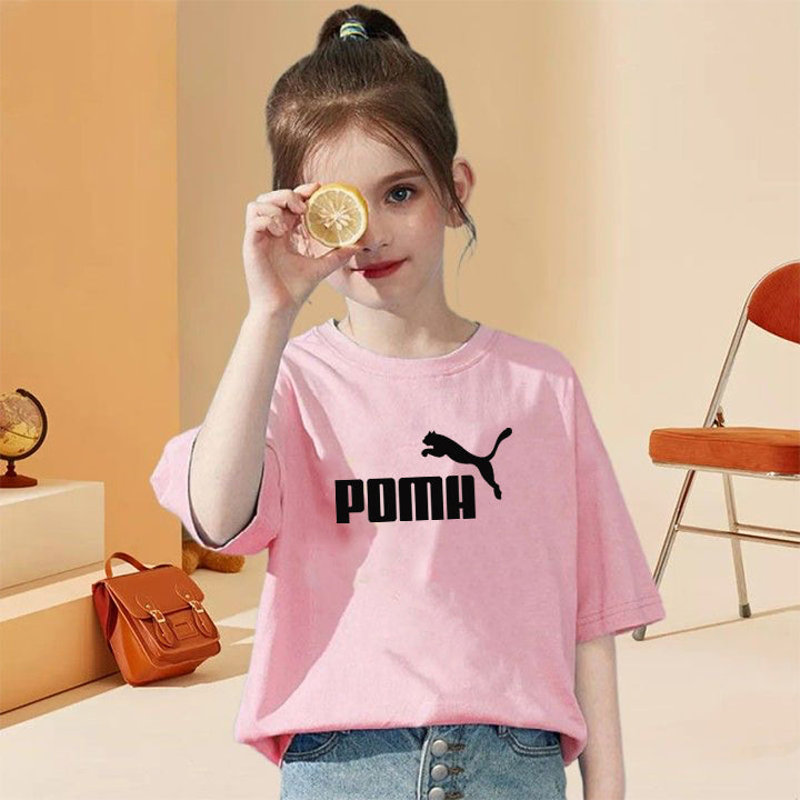 Modern Chic All-Season Minimalist Summer Girls' T-Shirt, Ages 3-14 | Color: Pink | Image 1