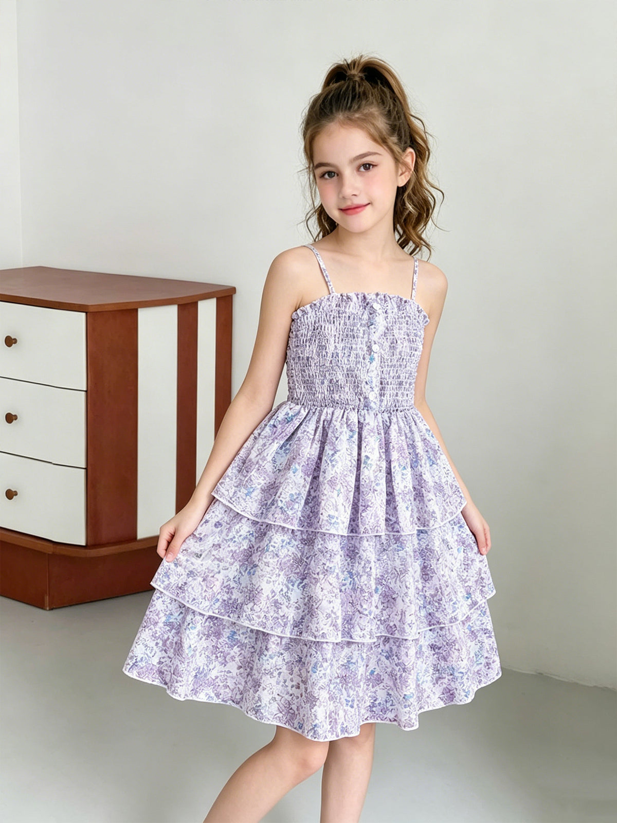 Sweet & Cute Summer Girls' A-Line Dress, Ages 8-12 | Color: Light Purple | Image 3