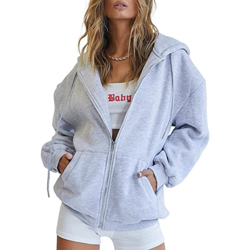 Casual Sporty Spring Zip Hoodie | Color: Deep Grey & Light Grey | Image 1