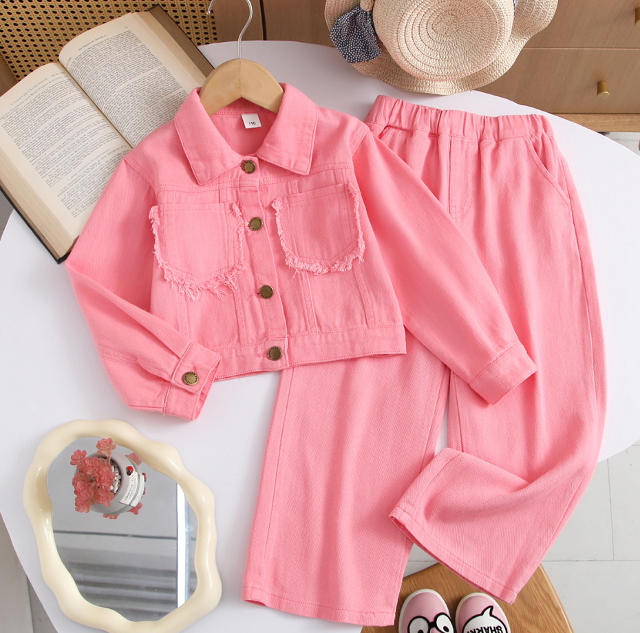 Trendy Autumn 2-Piece Girls' Pants Suit, Ages 3-13 | Color: Pink | Image 1