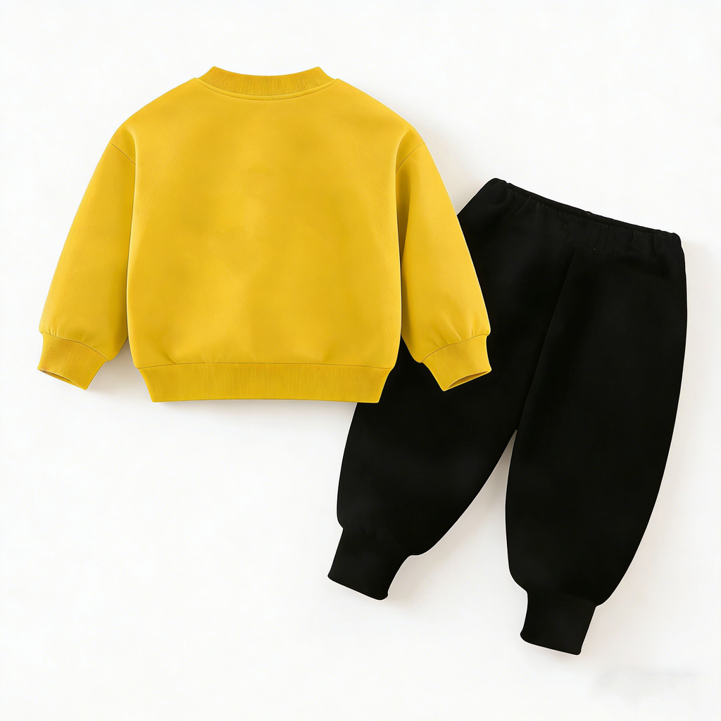 Minimalist Autumn 2-Piece Unisex Kids' Pants Suit, Ages 2-9 | Color: Yellow | Image 3