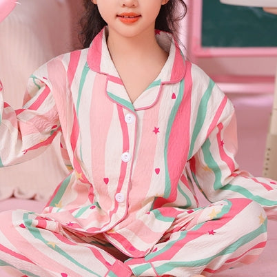 Modern Chic Minimalist All-Season 2-Piece Girls' Pajama Set, Ages 2-14 | Color: Red | Image 1