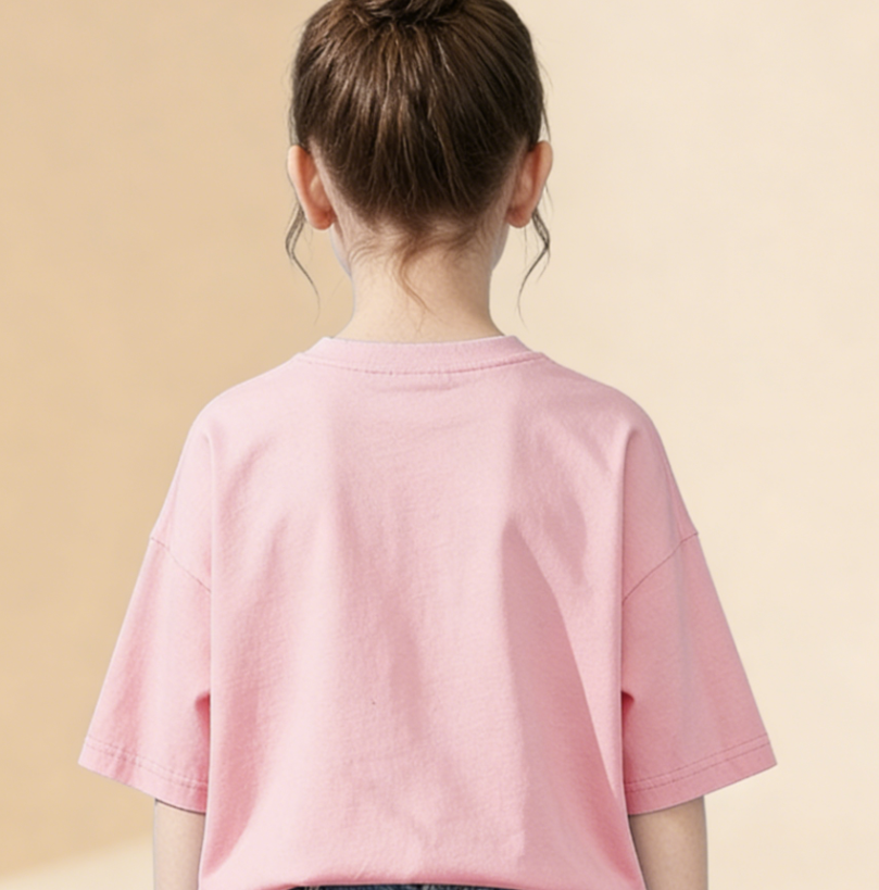Modern Chic All-Season Minimalist Summer Girls' T-Shirt, Ages 3-14 | Color: Pink | Image 3