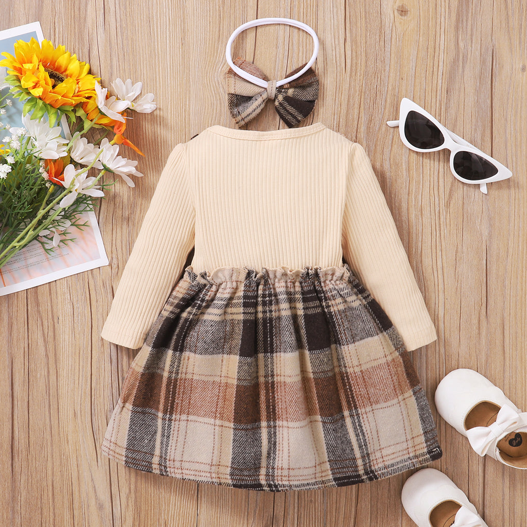 Elegant Autumn 2-Piece Baby Girls' Dress, Ages 0-12 Months | Color: Light Khaki | Image 3