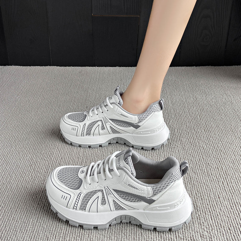 Modern Chic All-Season PU/Artificial Leather/Microfiber Leather, Net Women's Fashion Sneaker | Color: Grey | Image 3