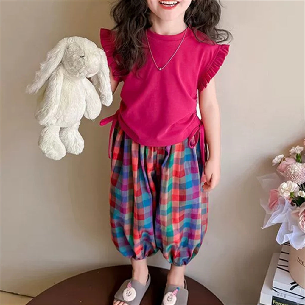 Sweet & Cute Summer 2-Piece Girls' Pants Suit, Ages 2-9 | Color: Rose | Image 1