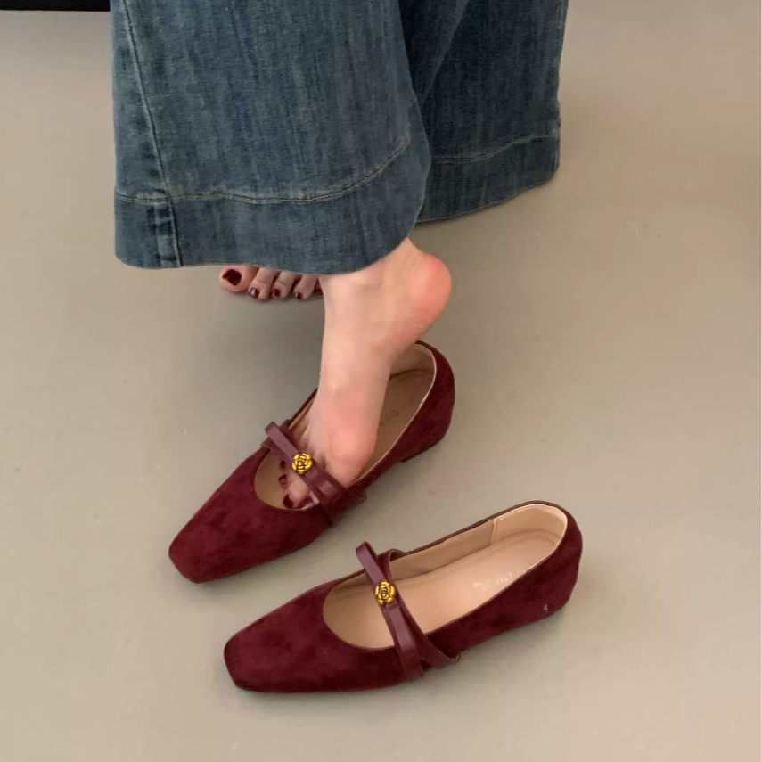 Modern Chic All-Season Suede/Oxford/Scrub Women's Flat Shoes | Color: Red | Image 1