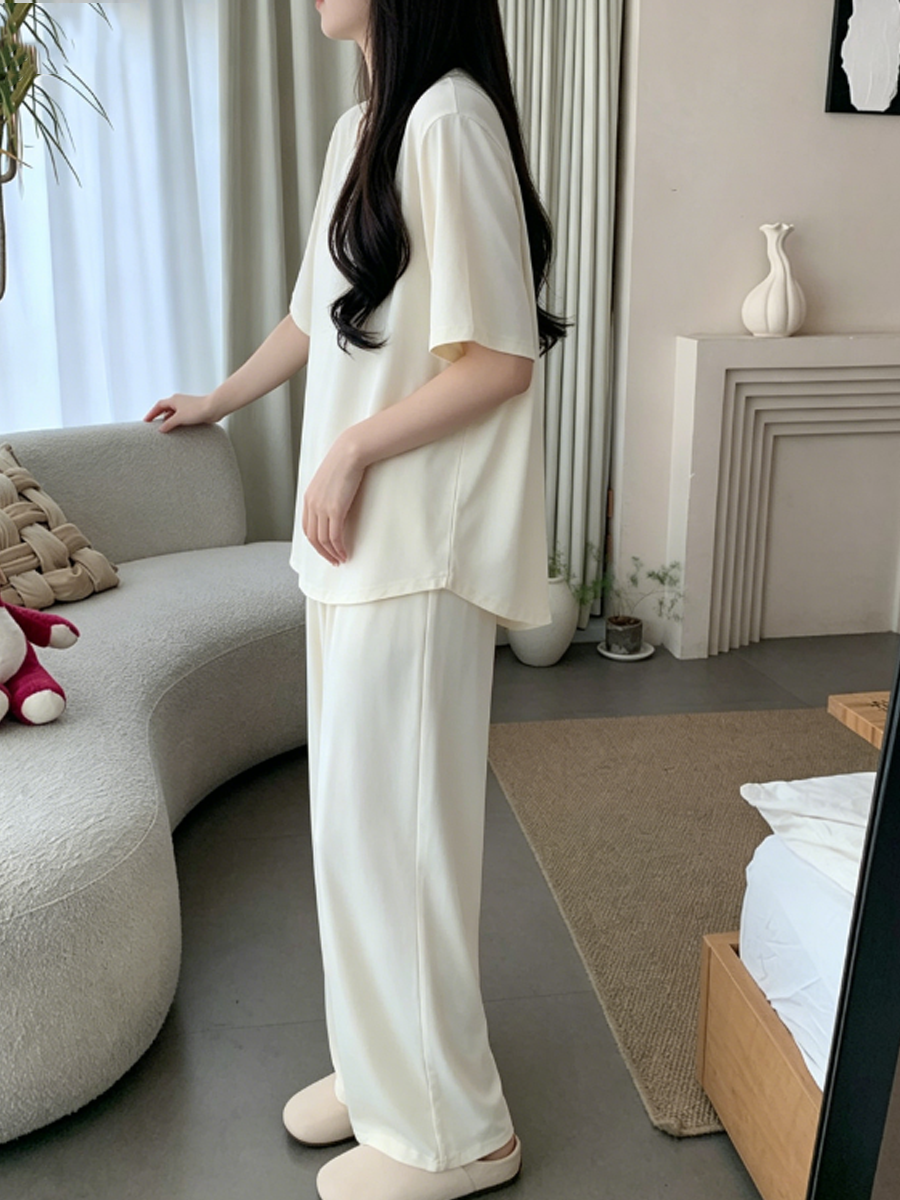 Minimalist Summer 2 Pcs Women 's Short  Sleeve Sleep Set | Color: Style 1 | Image 3