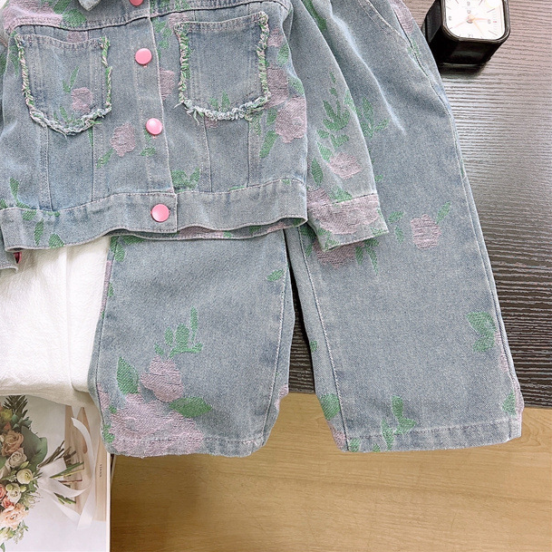 Trendy Autumn 2-Piece Girls' Pants Suit, Ages 2-9 | Color: Blue | Image 3
