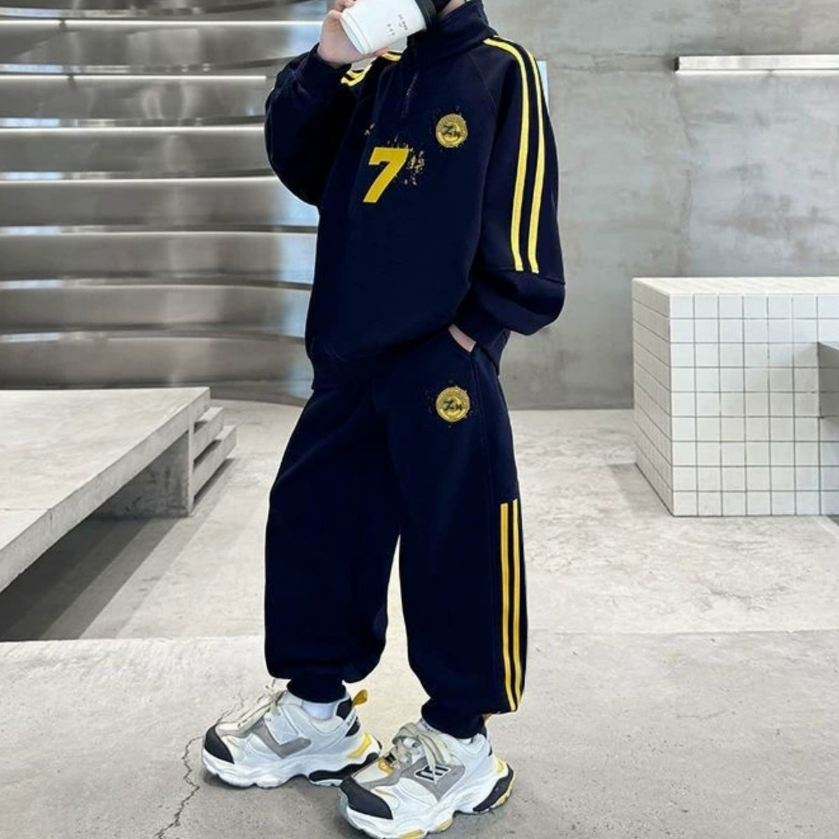 Modern Chic All-Season Casual Sporty Spring Boys' Pants Suit, Ages 4-14 | Color: Navy | Image 1
