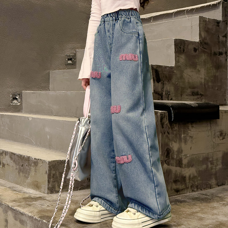 Modern Chic All-Season Casual Sporty Autumn Girls' Jeans, Ages 4-14 | Color: Blue | Image 1