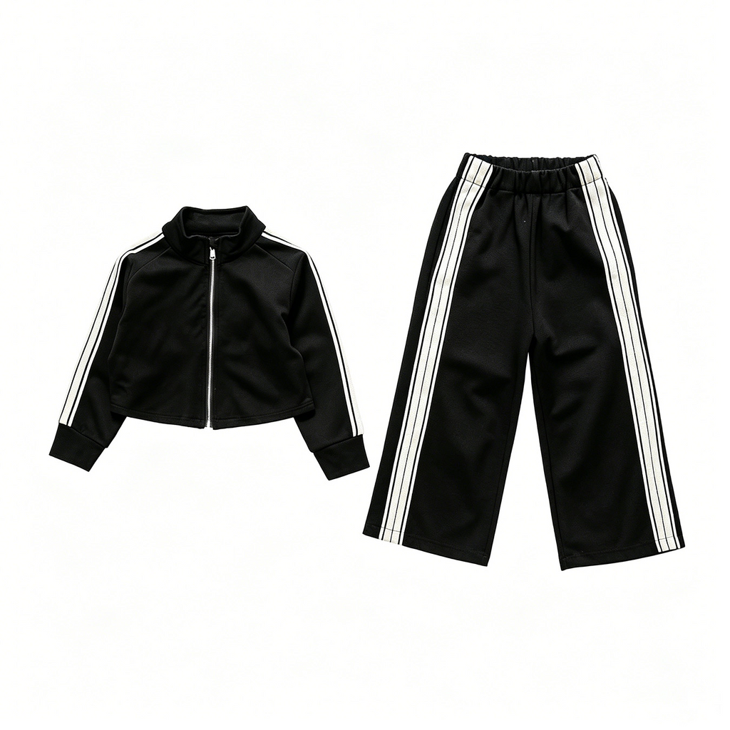 Modern Chic All-Season Minimalist Autumn 2-Piece Unisex Kids' Pants Suit, Ages 3-13 | Color: Black | Image 1