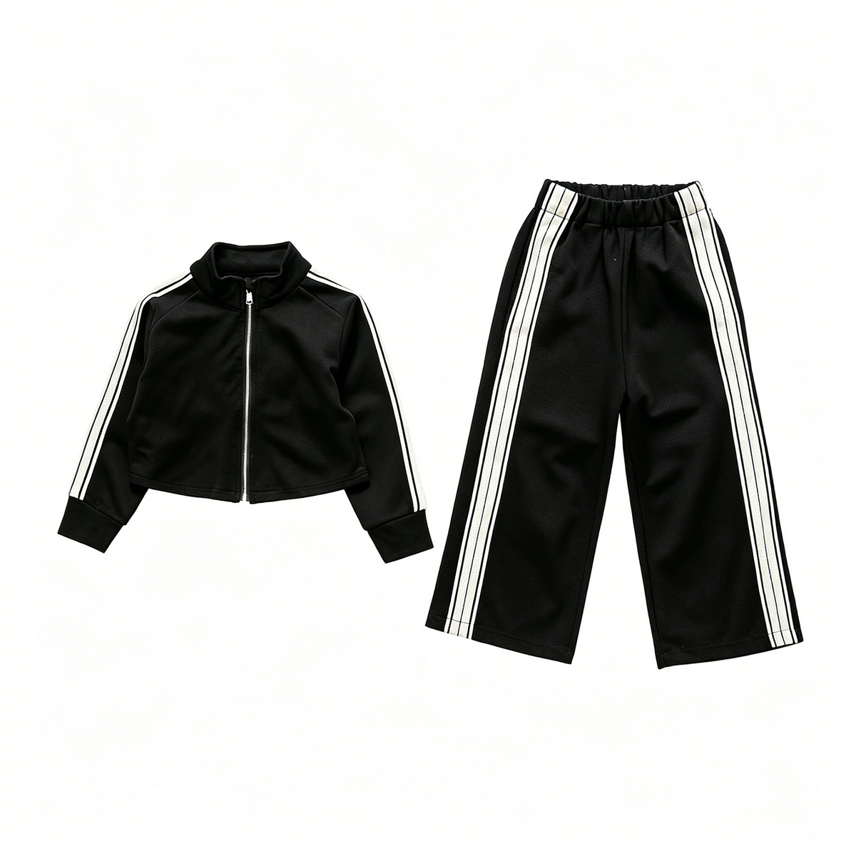 Modern Chic All-Season Minimalist Autumn 2-Piece Unisex Kids' Pants Suit, Ages 3-13 | Color: Black | Image 1