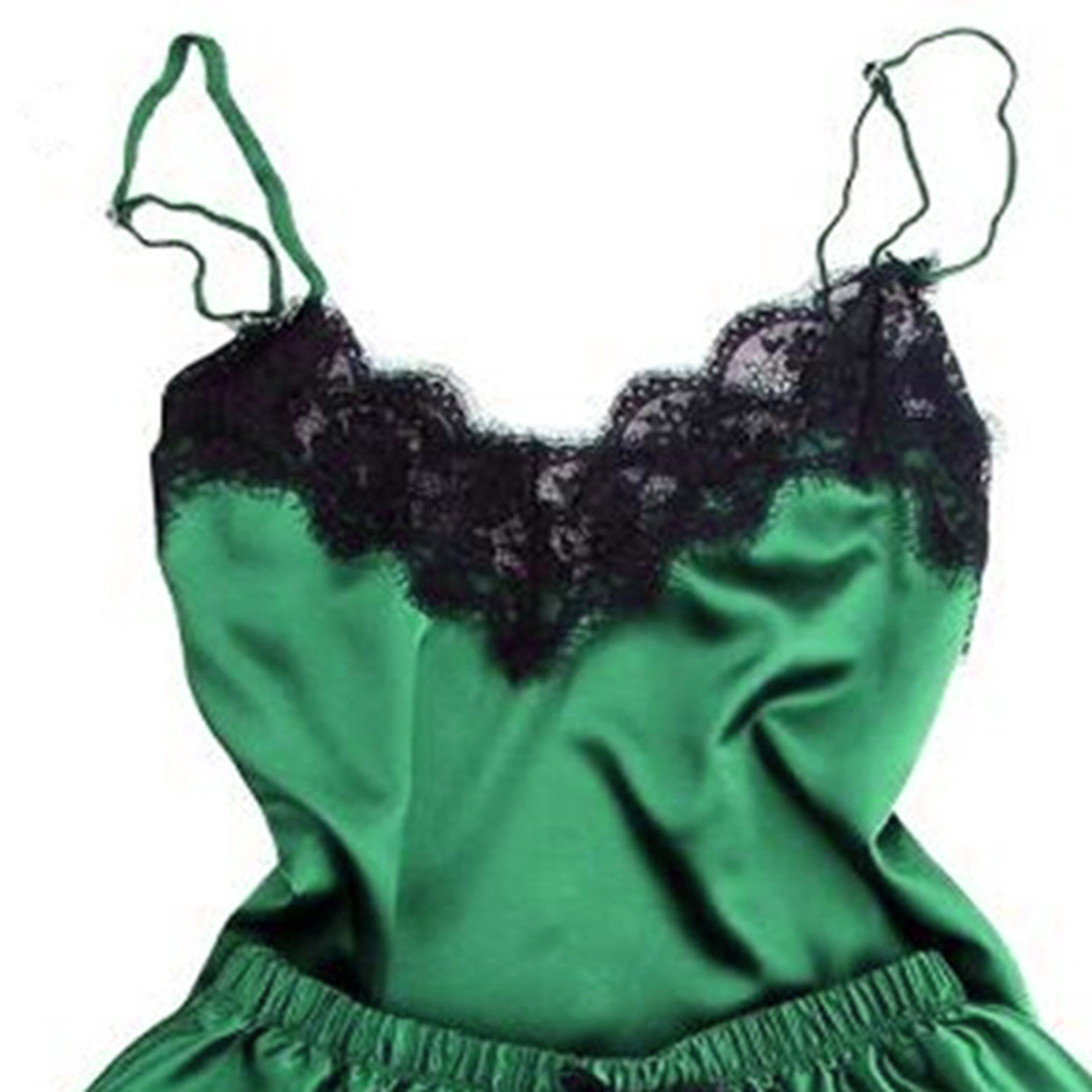 Minimalist Summer 2 Pcs Women 's Sleeveless Night Set | Color: Green | Image 2