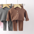 Minimalist Winter 2-Piece Unisex Kids' Pajama Set, Ages 2-9 | Color: Coffee | Image 1