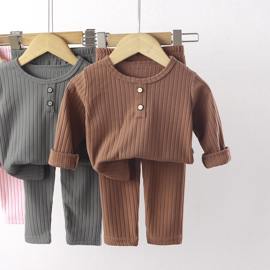 Minimalist Winter 2-Piece Unisex Kids' Pajama Set, Ages 2-9 | Color: Coffee | Image 1
